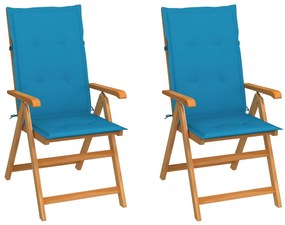 Záhradné stoličky 2 ks s modrými podložkami tíkový masív