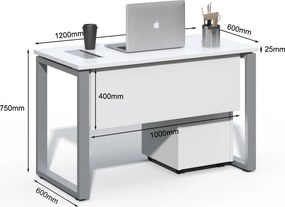 Kancelársky stôl s kontajnerom Houseland Prime Home 02 120 cm biely