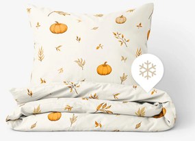 Goldea flanelové posteľné obliečky - jesenné tekvice a lístky 240 x 220 a 2ks 70 x 90 cm