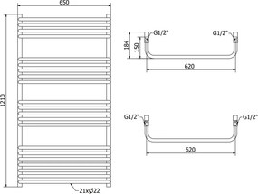 Mexen Apollo, vykurovacie teleso 1210 x 650 mm, 713 W, biela, W117-1210-650-00-20