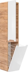 Comad Doplnková kúpeľňová skrinka vysoká Aruba White 35 s košom na bielizeň dub craft/biela lesk