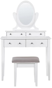 Toaletný stolík 4 zásuvky oválne zrkadlo a biela stolička LUNE Beliani