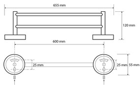 SAPHO XB401 X-Round Black dvojitý držiak uterákov, čierna