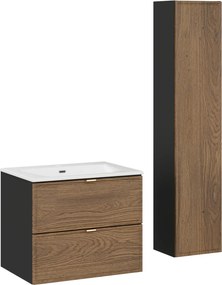 Kúpeľňová zostava s doskou, skrinkami a zápustným umývadlom Talia Casella 60 cm čierny mat/dub casella