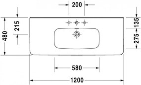 DURAVIT DuraStyle umývadlo na skrinku s otvorom, s prepadom, 1200 mm x 480 mm, 2320120000