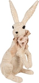 Béžová dekorácia králiček s výšivkou a mašľou - 25*19*54 cm