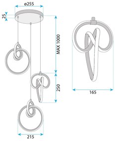 Toolight Toolight, LED závesné svietidlo 3x20W, 4000K, 4200lm, G072-3CPR, zlatá, OSW-08664