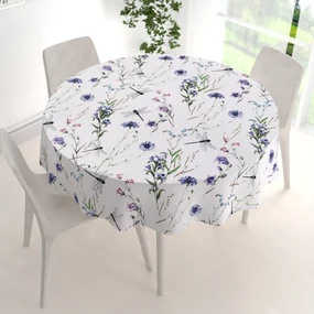 Biante Bavlnený okrúhly obrus Sandra SA-429 Lúčne kvietky s vážkami Ø 110 cm