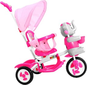 Ramiz Detský trojkolesový bicykel Elephant Ružová + zvuky + strieška + zábrana + opierka na nohy + rukoväť + úložný priestor
