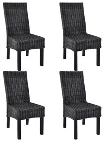 Jedálenské stoličky 4 ks, čierne, kubu ratan a mangové drevo
