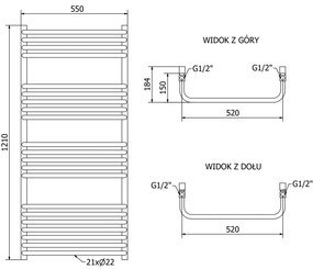Mexen Apollo, vykurovacie teleso 1210 x 550 mm, 638 W, antracitová, W117-1210-550-00-66