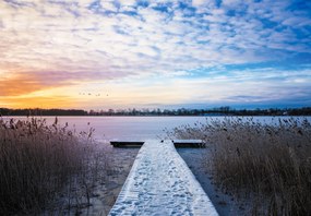 Fototapeta - Zamrznuté jazero, Ełk, Mazury, Poľsko (147x102 cm)