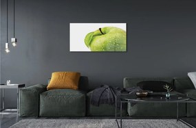 Obraz na skle Jablko zelená vodné kvapky 140x70 cm