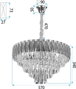 Toolight Toolight, závesné svietidlo 60cm, 9xE14, G060-CP, zlatá lesklá, OSW-06384