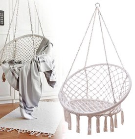 Závesné hojdacie kreslo Macramé, biela