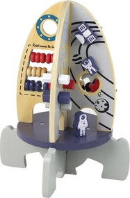 LEAN Toys Drevená edukačná hračka raketa s korálkami a ozubenými kolieskami