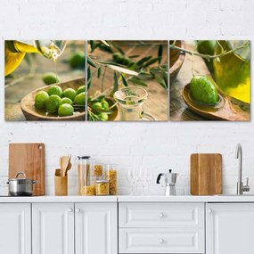 Obraz na plátně třídílný Olivový olej - 150x50 cm