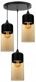 Závesné svietidlo Oslo 2, 3x čierne/medové sklenené tienidlo, o