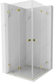 Mexen Lunar-F Duo, skladací sprchový kút 85 x 85 cm, 8mm číre sklo, zlatý profil, 836-085L-085P-50-00