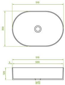 Laveo Desna, umývadlo na dosku 500x350x120 mm, čierna matná, LAV-VUD_B250
