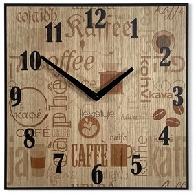 Drevené hodiny s nápismi coffe