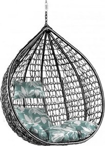 Čierne závesné kreslo KOKON bez stojana, zeleno-biely vankúš