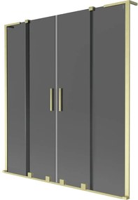 Mexen Velar L Duo, 2-krídlová posuvná vaňová zástena 160 x 150 cm, 8mm šedé sklo, zlatá matná, 896-160-003-42-55