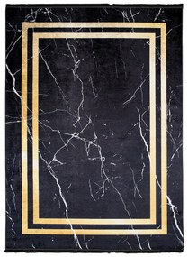 Tmavý dizajnový koberec s mramorovým vzorom zlatých detailov