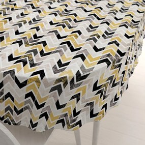 Biante Dekoračný oválny obrus Leona LN-064 Zlaté a čierne cik cak pásiky 100x160 cm