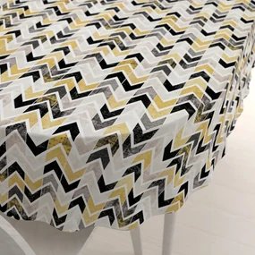 Biante Dekoračný oválny obrus Leona LN-064 Zlaté a čierne cik cak pásiky 130x220 cm