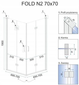 Rea Fold N2, sprchový kút so skladacími dverami 70(dvere) x 70(dvere), 6mm číre sklo, chrómový profil, REA-K1950