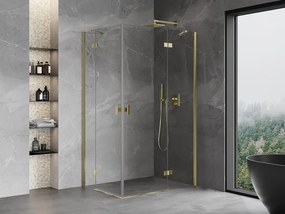 Mexen Mist-H Duo, 2-krídlový výklopný sprchový kút 75 x 80 cm, číre sklo, zlatý lesklý profil, 8A5-075L-080P-50-00