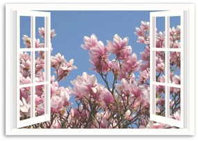 Obraz na plátně Pohled z okna Květiny Růžová příroda - 90x60 cm