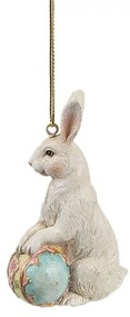 Béžová závesná dekorácia králiček s vajíčkom - 6*3*9 cm