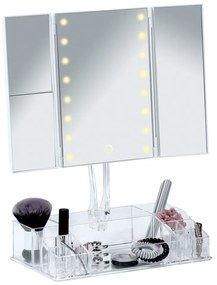 Biele rozkladacie kozmetické zrkadlo s LED podsvietením a organizérom na make-up Fanano