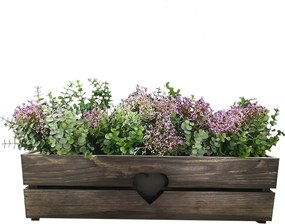 AMADEA Drevený obal na kvetináč so srdcom - tmavý, 62x21,5x17cm Český výrobok