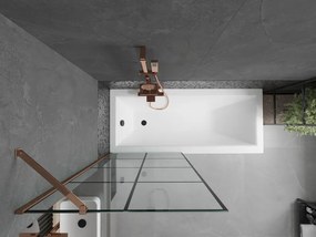 Mexen Next, vaňová zástena 1-krídlová 80 x 150 cm, fixné krídlo, 6 mm číre sklo s čiernym vzorom, ružové zlato profil, 895-080-000-00-77-60