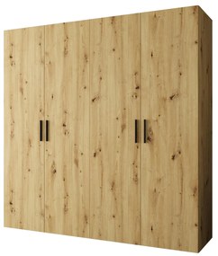 Šatníková skriňa 200 cm Borry 1 (dub artisan + čierna). Akcia -19%. Vlastná spoľahlivá doprava až k Vám domov. 1125767
