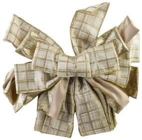 Vánoční dekorativní mašle Santa Lila 32x130 cm béžovo-zlatá s kostkovaným vzorem