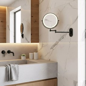 Rea Glow, kozmetické LED zrkadlo nástenné 20 cm, čierna matná, HOM-70000