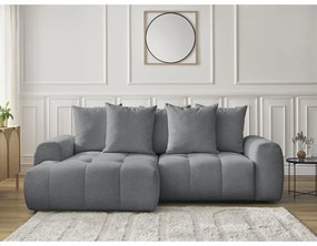 Sivá ženilková rozkladacia/s úložným priestorom rohová pohovka (ľavý roh/s leňoškou) Roxelane – Bobochic Paris