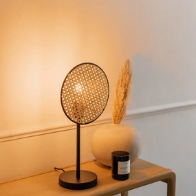 Rustikálna stolná lampa čierna s ratanom 25 cm - Kata