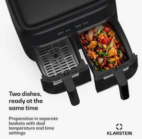Klarstein VitaFry Duo Skylight, teplovzdušná fritéza, 2850 W, 7,6 l, 2 varné zóny, 6 programov