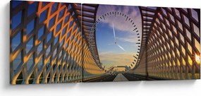 Obraz modernej architektúry mosta (s hodinami) (90x30 cm)