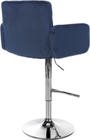 Barová stolička Los Angeles - zamat, chróm rám - modrá