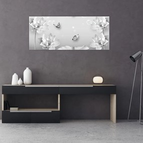 Obraz - Kvetinový dizajn s motýlikmi (120x50 cm)
