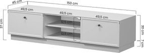 TV stolík Lorini 150 cm na sokli – kašmírová / čierne úchytky T