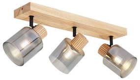 Moderné bodové svietidlo drevené s dymovým sklom 3-svetlá otočné a naklápacie - Gracy