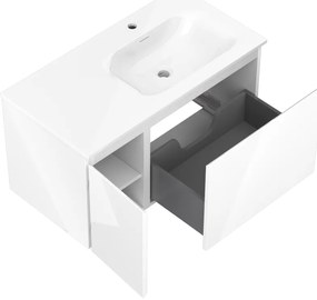 Mexen Orio, kúpeľňová skrinka 90 cm s pravým umývadlom Vela, 1S, 1D, biela lesklá, 91A13-09047-3-BBFF00-W23P00
