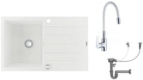 Mexen Bruno - drez granitový 79,5x49,5cm + batéria Flex, 1-komorový, biela, 6513791010-20-Flex